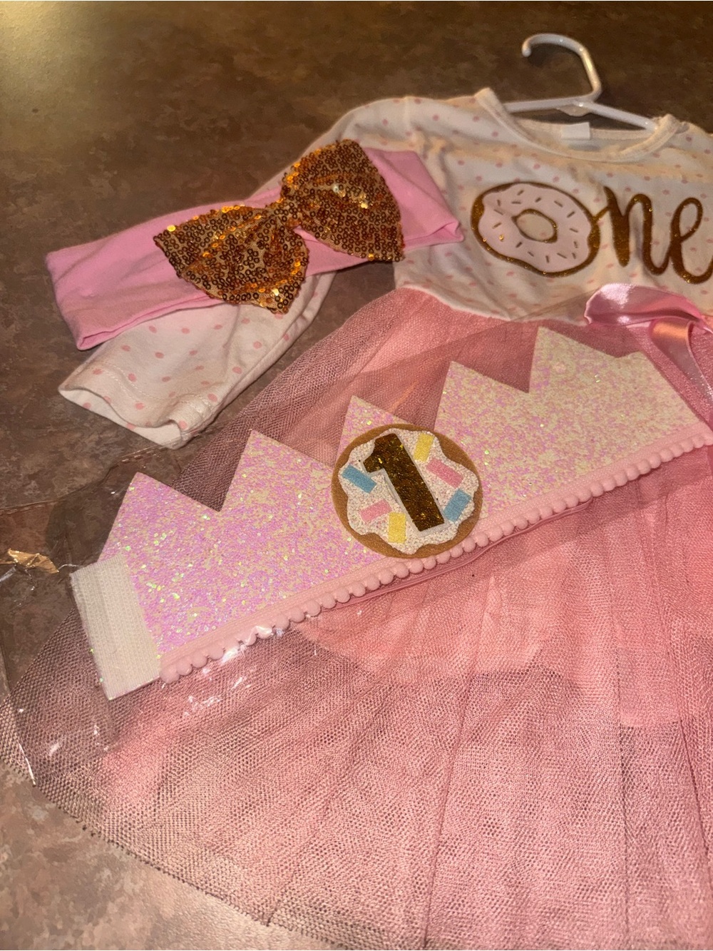 1️⃣ Pink "One" First Birthday Tulle Dress with Bow Headband